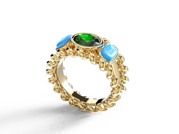 Emerald and Turquoise Bisli Ring