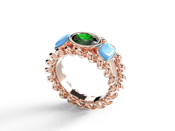 Emerald and Turquoise Bisli Ring - Image 2