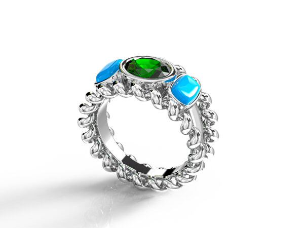 Emerald and Turquoise Bisli Ring - Image 3