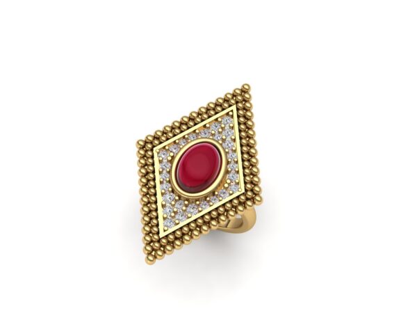 Rhombus ring with a central stone